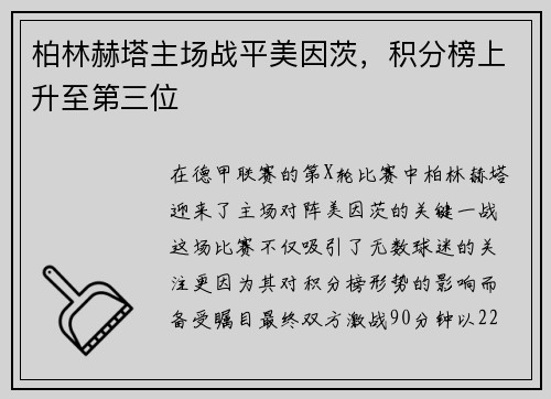 柏林赫塔主场战平美因茨，积分榜上升至第三位